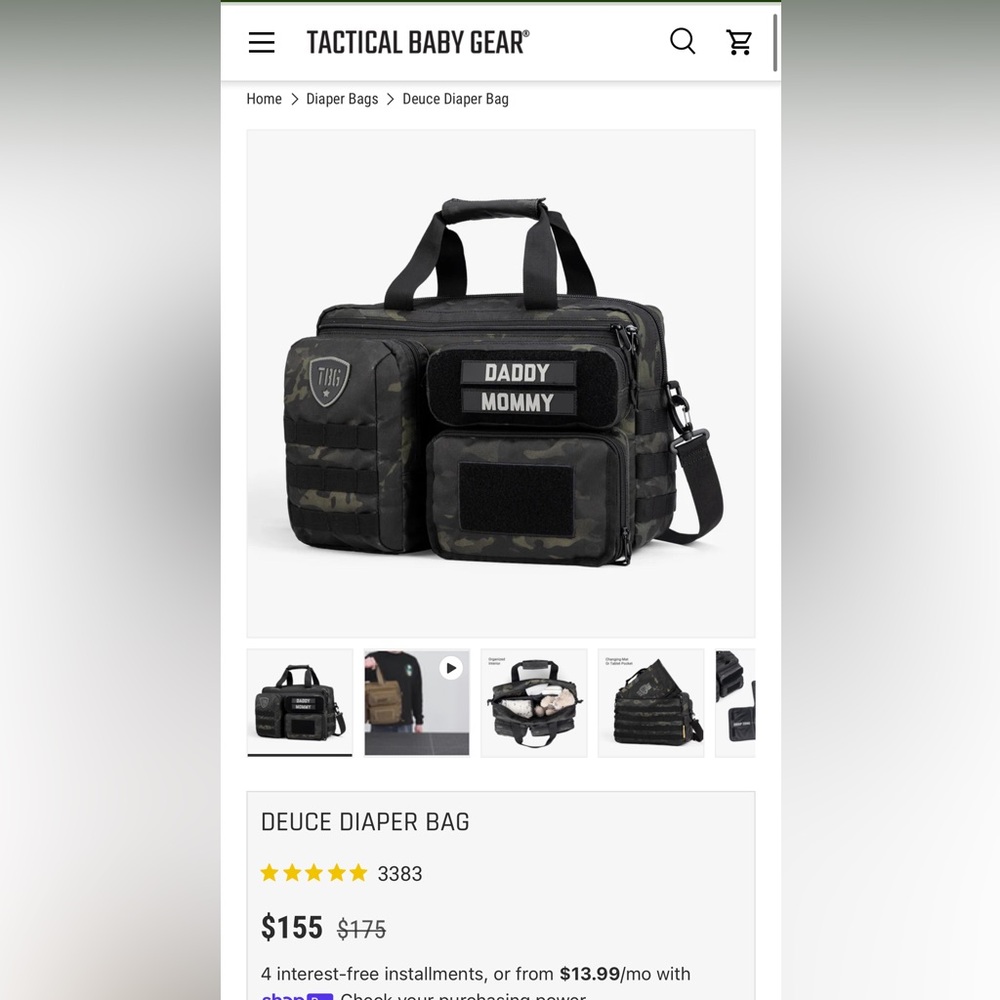 Black tactical Diaper Bag